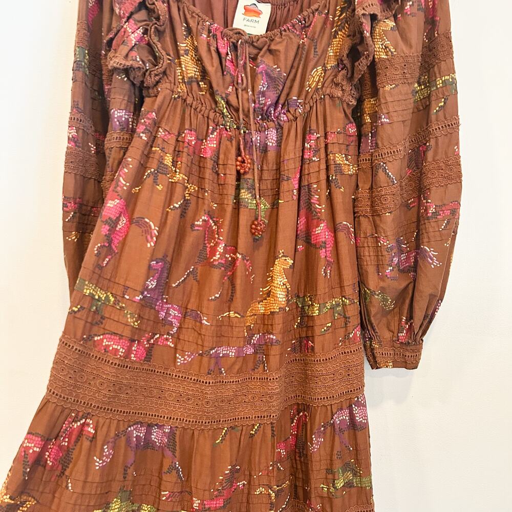 FARM Rio Dotted Horse Tiered Maxi Dress Brown Size S - Picture 8 of 12